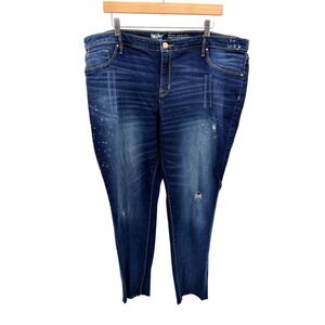 Mossimo Mid-Rise Jegging Crop Jeans Dark Wash Distressed Paint Splatter 20W‎
